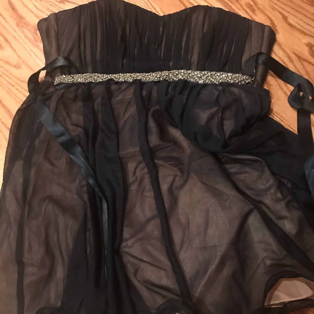 Sequin Hearts navy blue strapless dress with belt